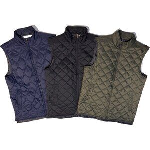 Weatherproof Mens Vintage Diamond Quilted Vest Medium Lot Of 3 Blue Black Green